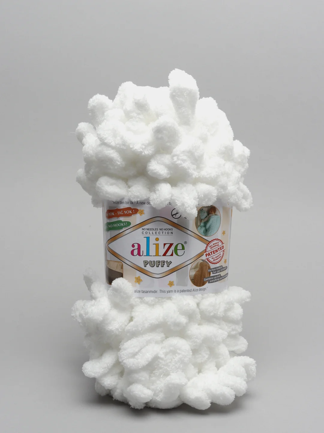 Белый пряжа Alize puffy, большие петельки, микрополиэстр, 100 г