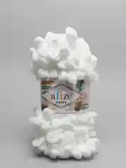 Белый пряжа Alize puffy, большие петельки, микрополиэстр, 100 г