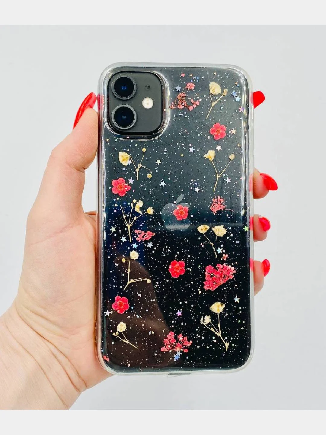 Розовый чехол "Настоящие цветы" для iPhone 11