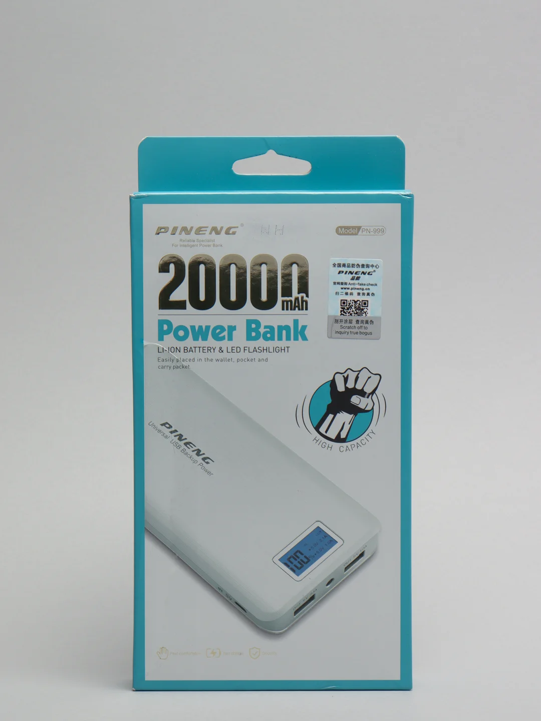 Белый внешний аккумулятор Power Bank Pineng PN-999, 20000 мАч