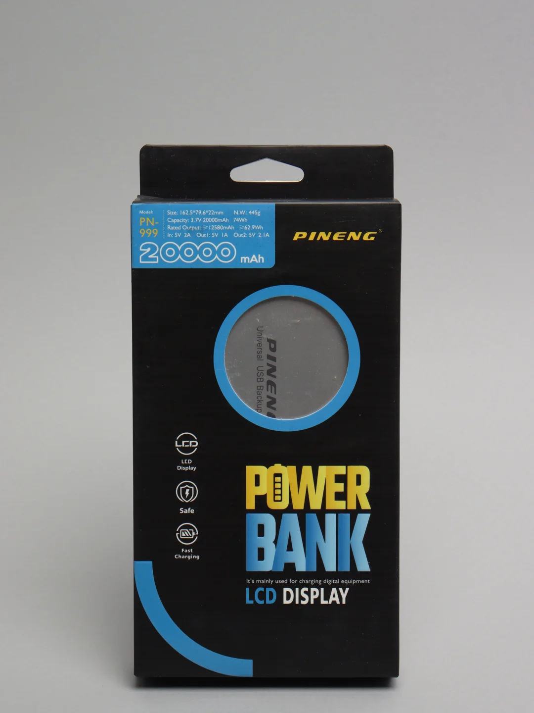 Серебряный внешний аккумулятор Power Bank Pineng PN-999, 20000 мАч