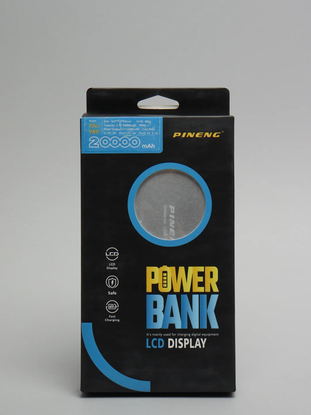 Серебряный внешний аккумулятор Power Bank Pineng PN-989, 20000 мАч