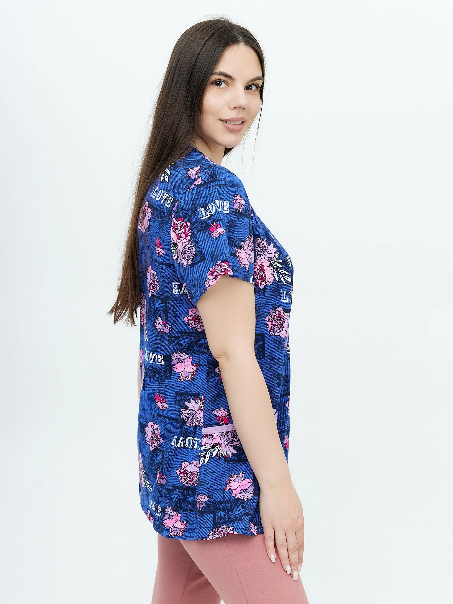 Синий меланж milena21 Туника женская "Кристина",футболка с карманами,большие размеры