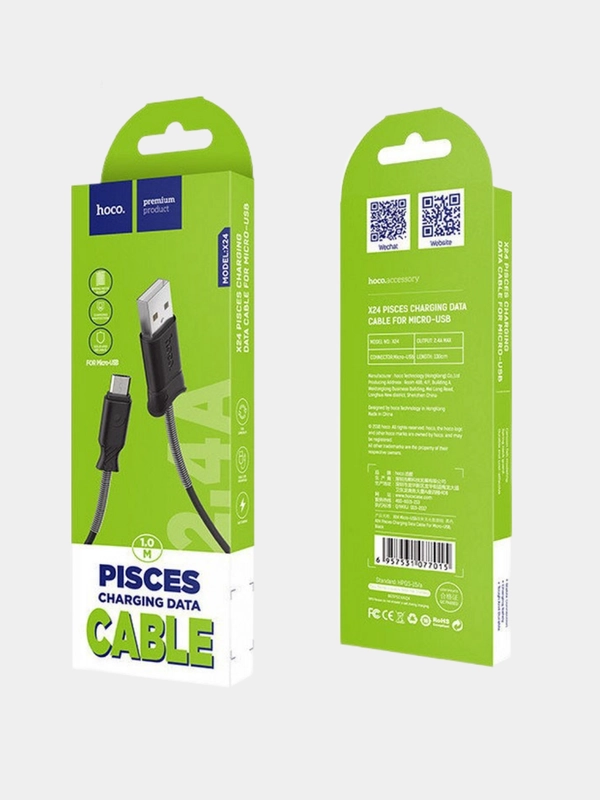 USB-Кабель HOCO X24, для зарядки и передачи данных, Micro USB, Type-C, 1 м