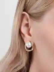 Серьги-кольца классические с декоративной вставкой из искусственного жемчуга, гвоздики