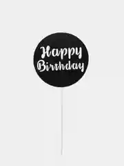 Черный топпер для украшения торта круг "Happy birthday"