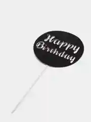 Черный топпер для украшения торта круг "Happy birthday"