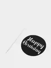 Черный топпер для украшения торта круг "Happy birthday"