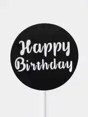 Черный топпер для украшения торта круг "Happy birthday"