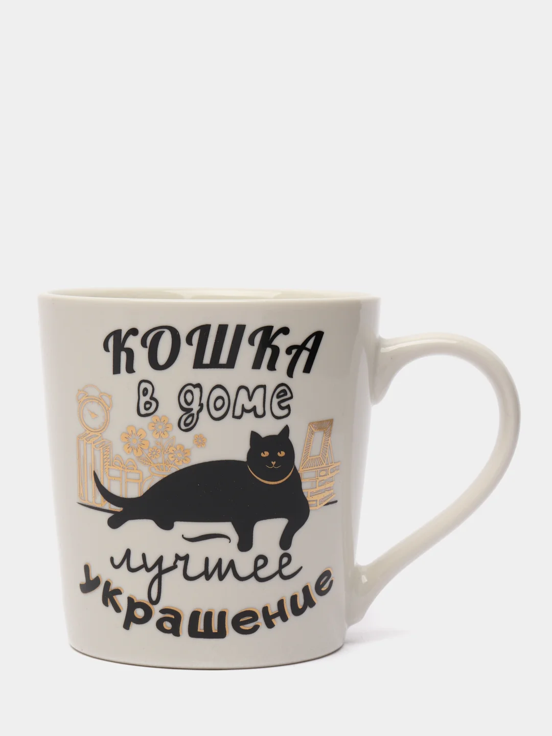 Кружка фарфоровая "Кошкин дом", с элементами золота, 390 мл