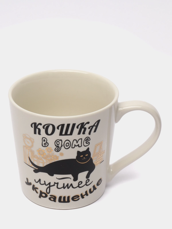 Кружка фарфоровая "Кошкин дом", с элементами золота, 390 мл