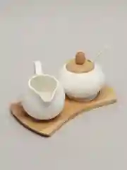 Сахарница с ложкой + молочник "Naturel", на бамбуковой подставке, 20*11.5*10 см
