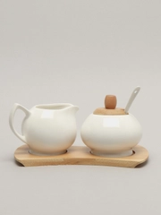 Сахарница с ложкой + молочник "Naturel", на бамбуковой подставке, 20*11.5*10 см