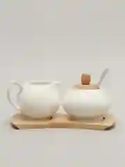 Сахарница с ложкой + молочник "Naturel", на бамбуковой подставке, 20*11.5*10 см