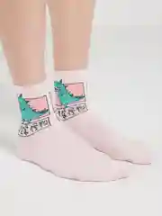 Розовый носки высокие с принтом динозавра Pixel Dino