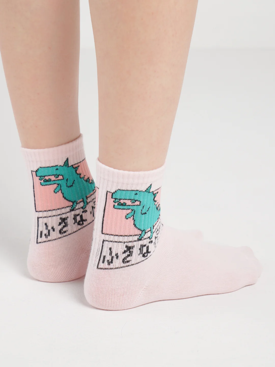 Розовый носки высокие с принтом динозавра Pixel Dino