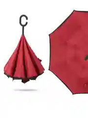 Бордовый инвертированный женский зонт, двухслойный