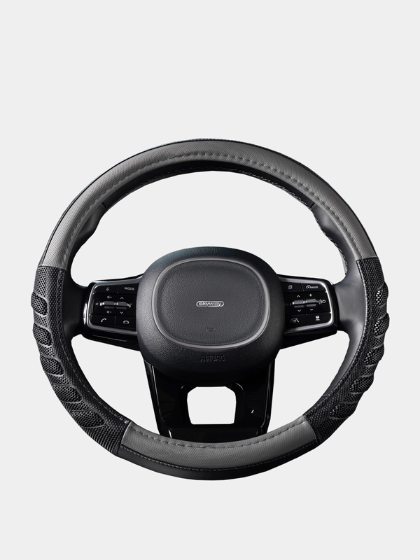 Оплетка на руль (чехол на руль) SKYWAY Racer-1 M Черно/Серая экокожа S01102413