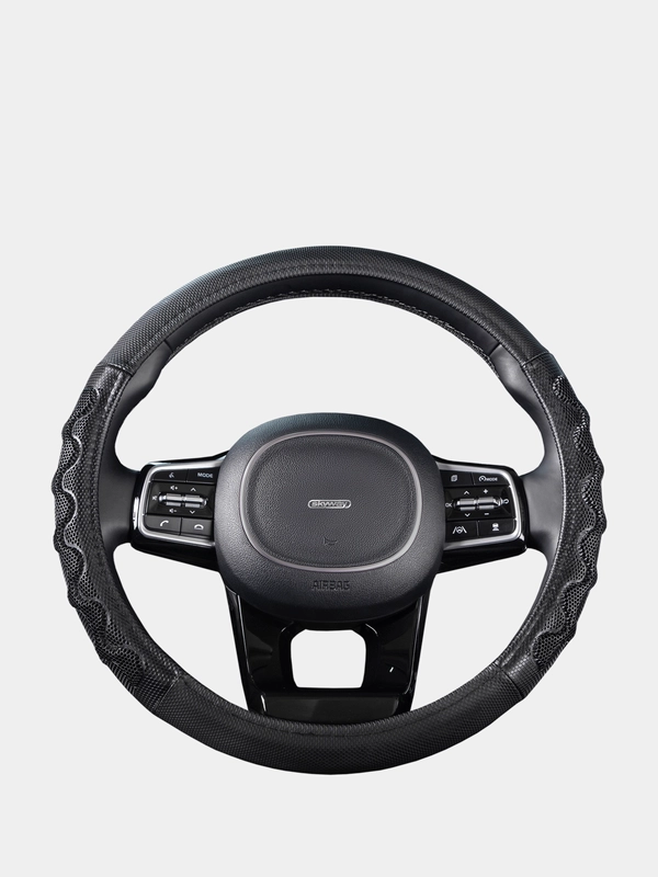 Оплетка на руль (чехол на руль) SKYWAY Racer-2 M Черная экокожа S01102419
