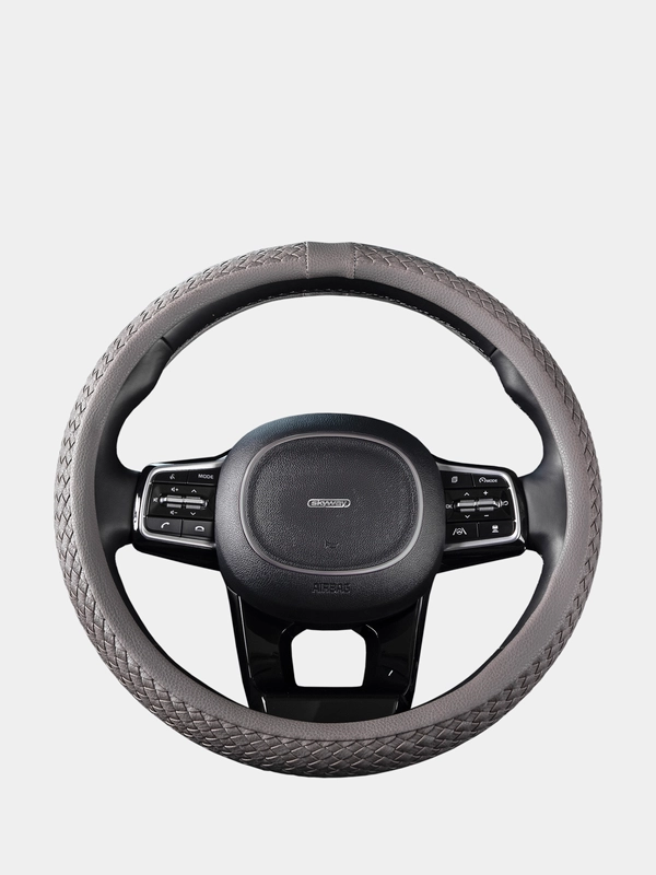 Оплетка на руль (чехол на руль) SKYWAY Real-7 М Серая экокожа S01108012