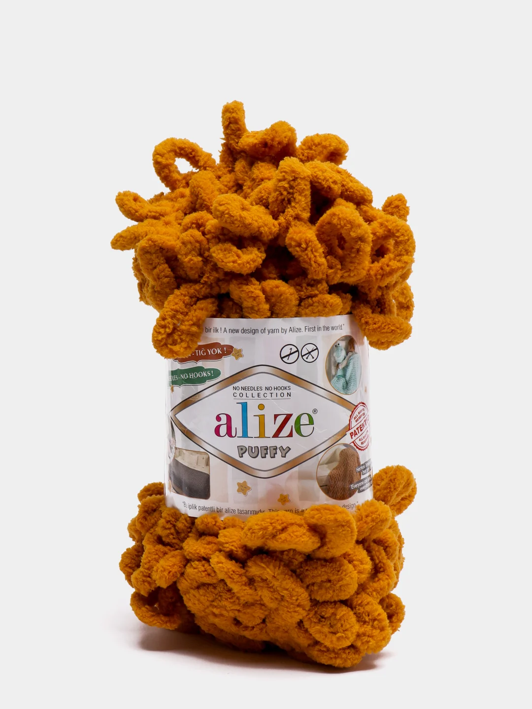 Горчичный пряжа Alize puffy петельки