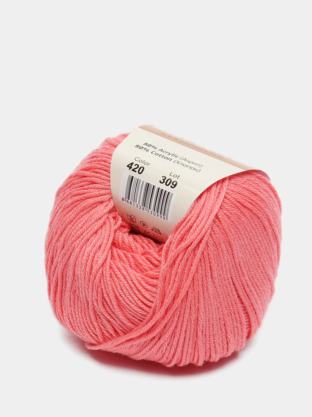 Кораллово-розовый пряжа YarnArt Baby cotton, 50 г, 165 м, акрил и хлопок