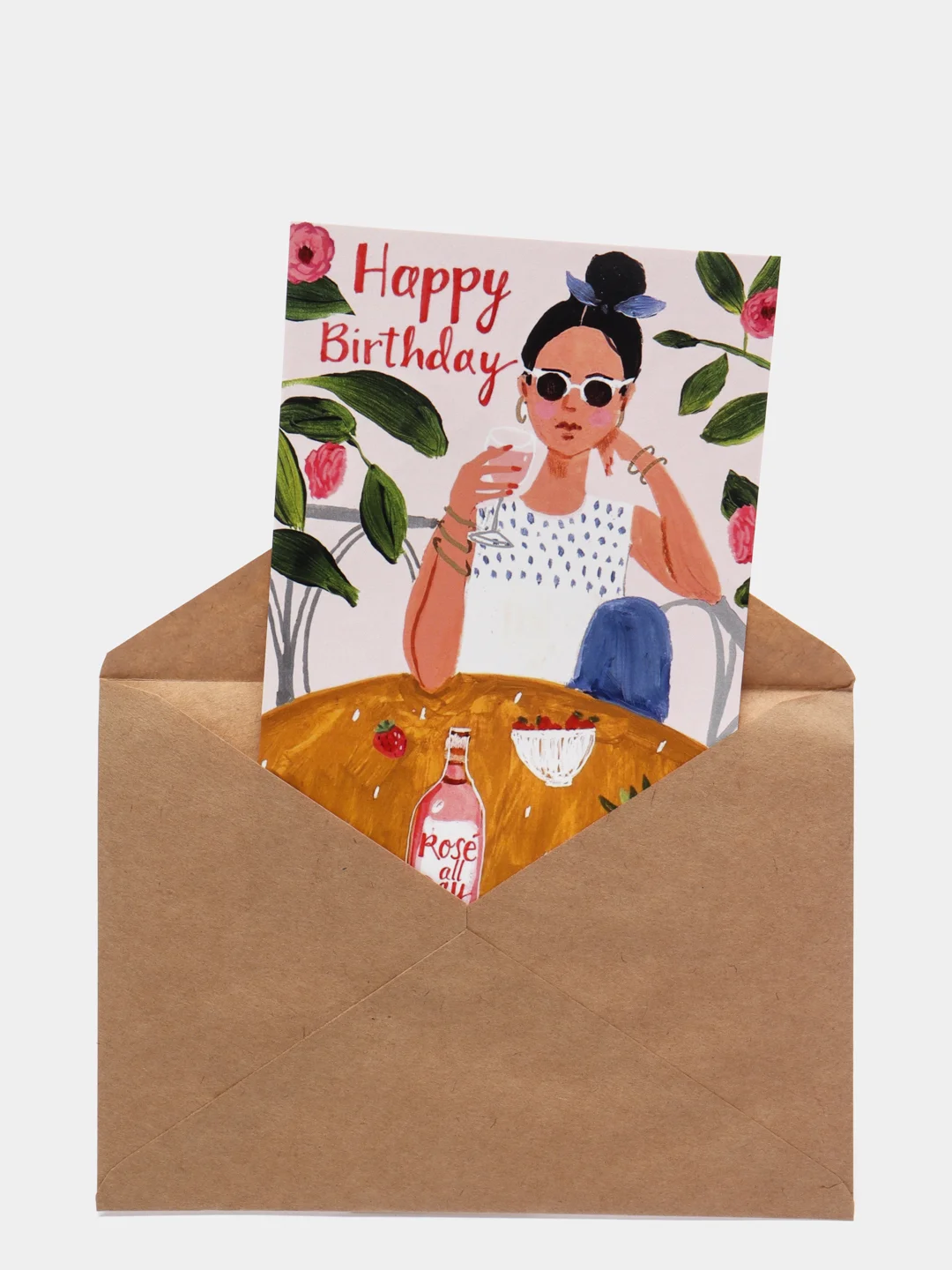 Открытка на день рождения Happy Birthday, в крафтовом конверте