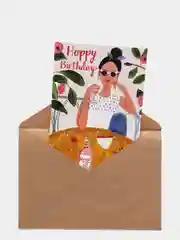 Открытка на день рождения Happy Birthday, в крафтовом конверте
