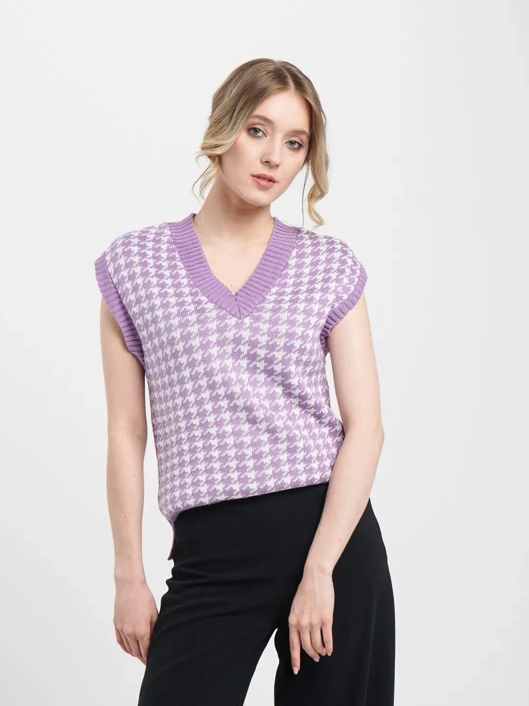 Сиреневый жилет женский, oversize