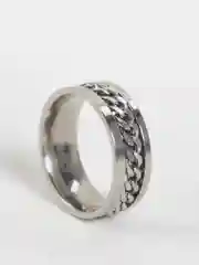 Серебряный кольцо антистресс с вращающейся цепочкой, открывашка