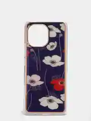 Темно-синий чехол Xiaomi Mi 11, Сяоми Ми 11, силиконовый с мраморным рисунком и цветами