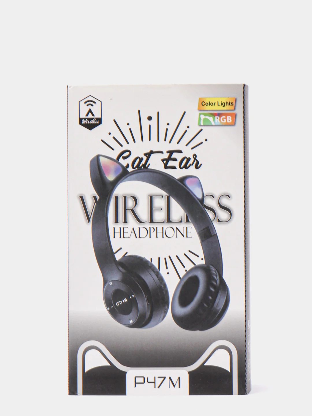 Черный наушники беспроводные, Bluetooth, с кошачьими светящимися ушками, Cat Ear P47 M