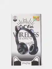 Черный наушники беспроводные, Bluetooth, с кошачьими светящимися ушками, Cat Ear P47 M