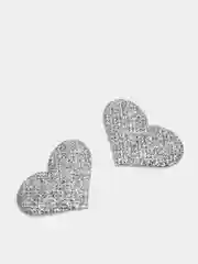 Серебряный патч с блестками "Сердце", 3,5 х 2,5 см, 2 штуки