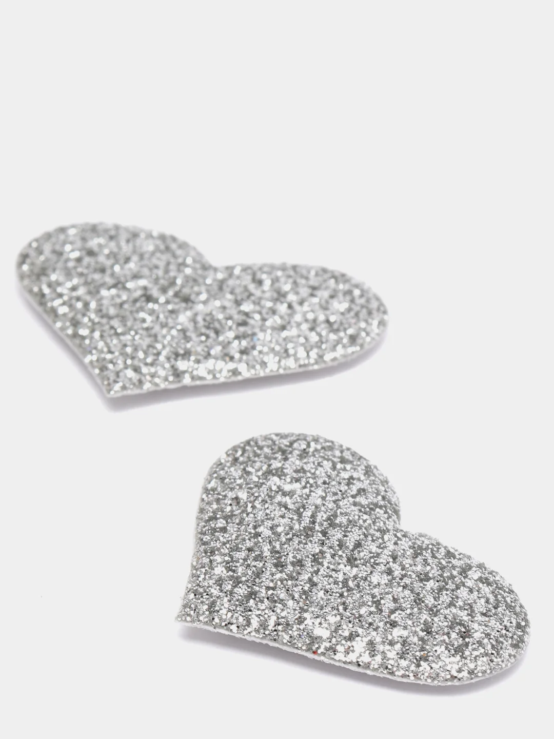 Серебряный патч с блестками "Сердце", 3,5 х 2,5 см, 2 штуки
