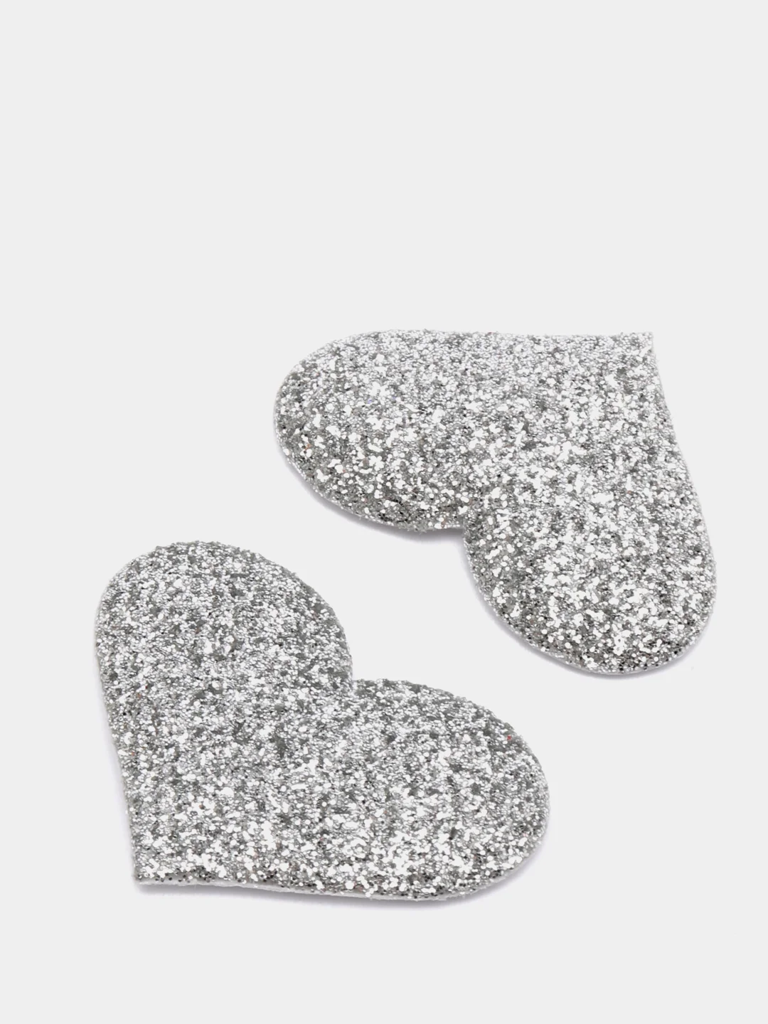 Серебряный патч с блестками "Сердце", 3,5 х 2,5 см, 2 штуки