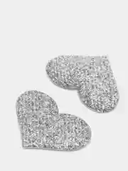 Серебряный патч с блестками "Сердце", 3,5 х 2,5 см, 2 штуки