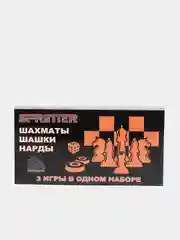 Шахматы с деревянной доской 3 в 1: нарды, шахматы, шашки, 23,5 x 23,5 см