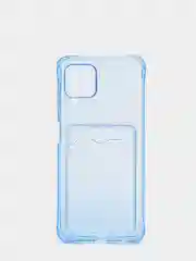 Голубой силиконовый прозрачный чехол с визитницей для моделей IPhone и Samsung