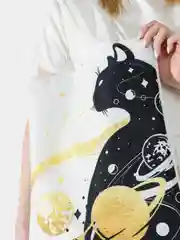 Сумка-шоппер белая тканевая "кошка, космос" для вещей, второй и сменной обуви, бассейна