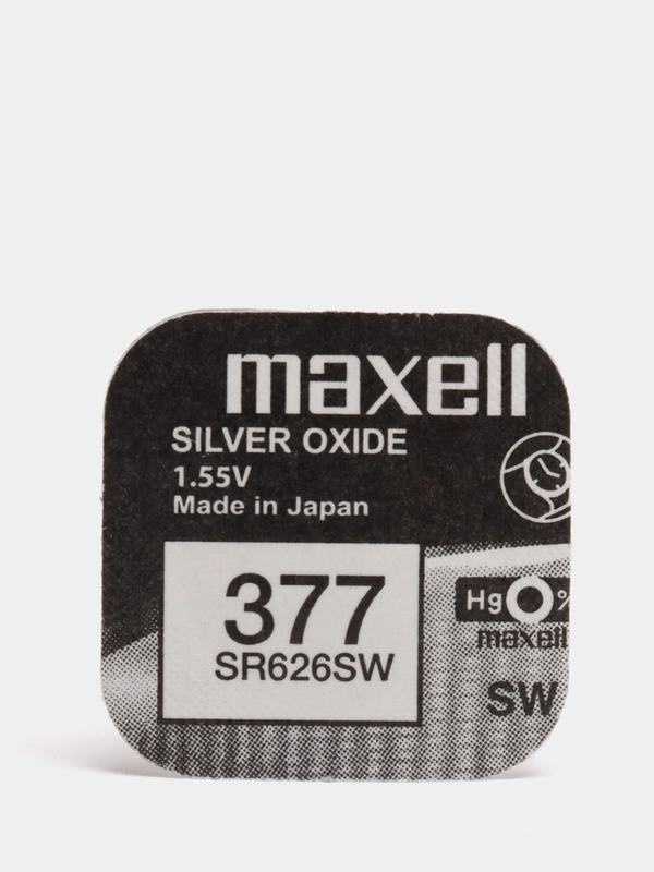 Часовая батарейка Maxell 377, SR626SW, AG4 серебряно-цинковый элемент питания, 1,55 V