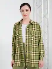 Женская рубашка с длинным рукавом зелёная в клетку  Zarka