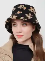 Черный панама с мишками меховая