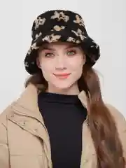 Черный панама с мишками меховая