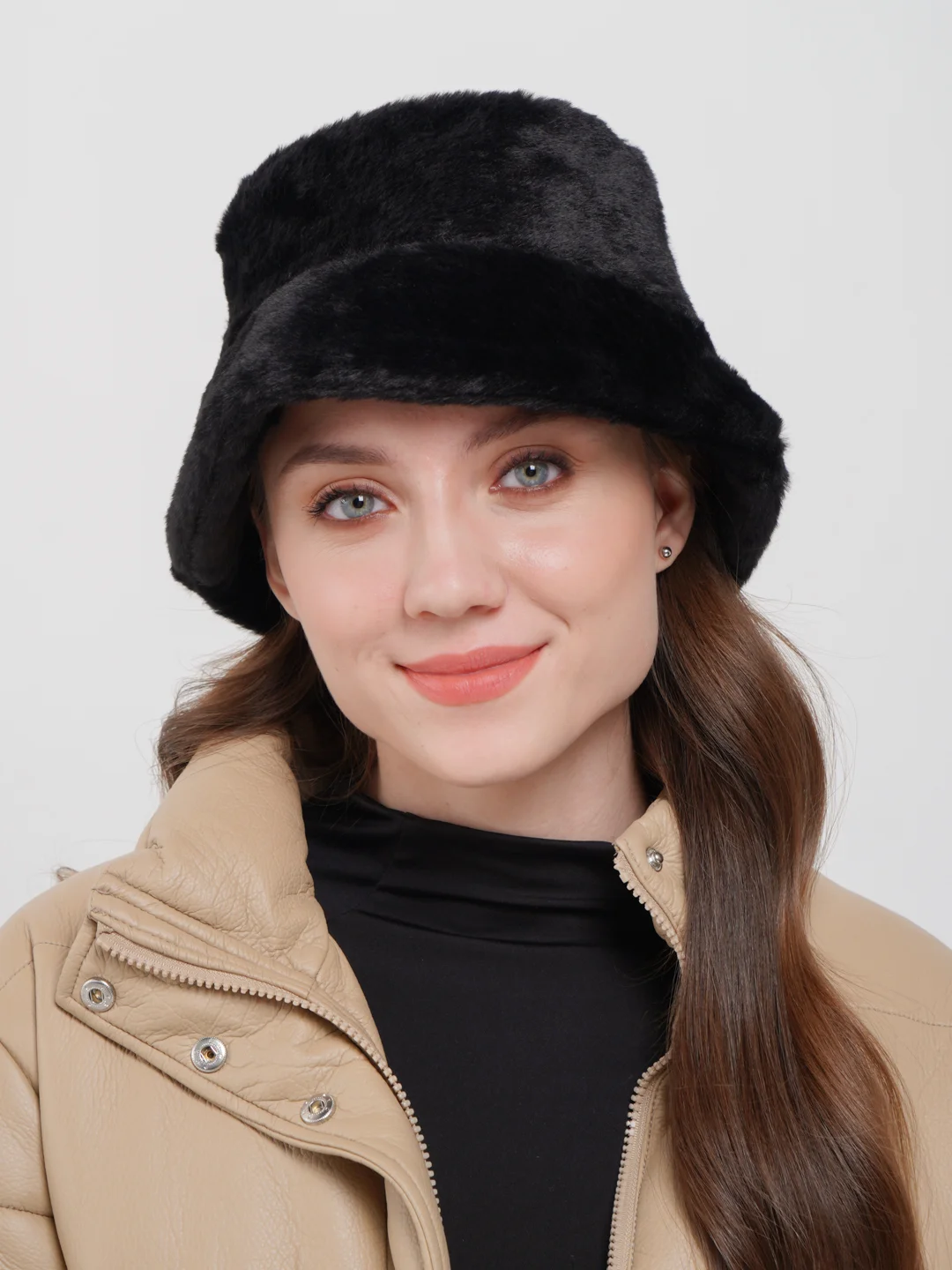 Черный панама меховая с прямыми полями (шапка)