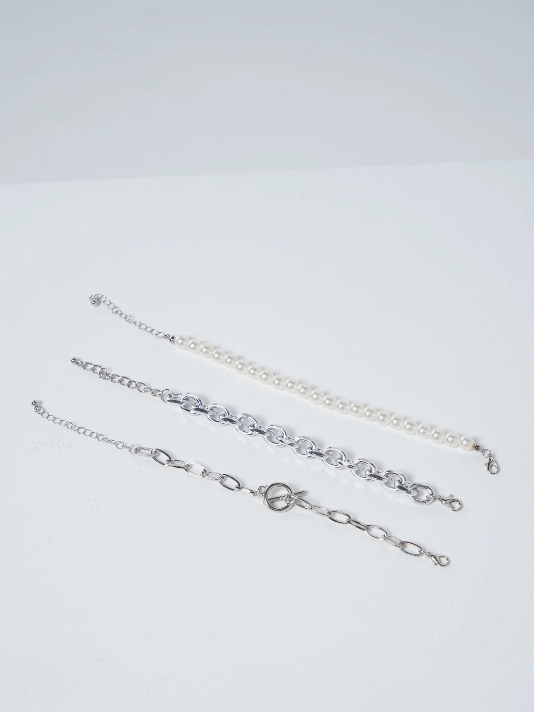 Серебряный браслет с искусственным жемчугом, 3 штуки