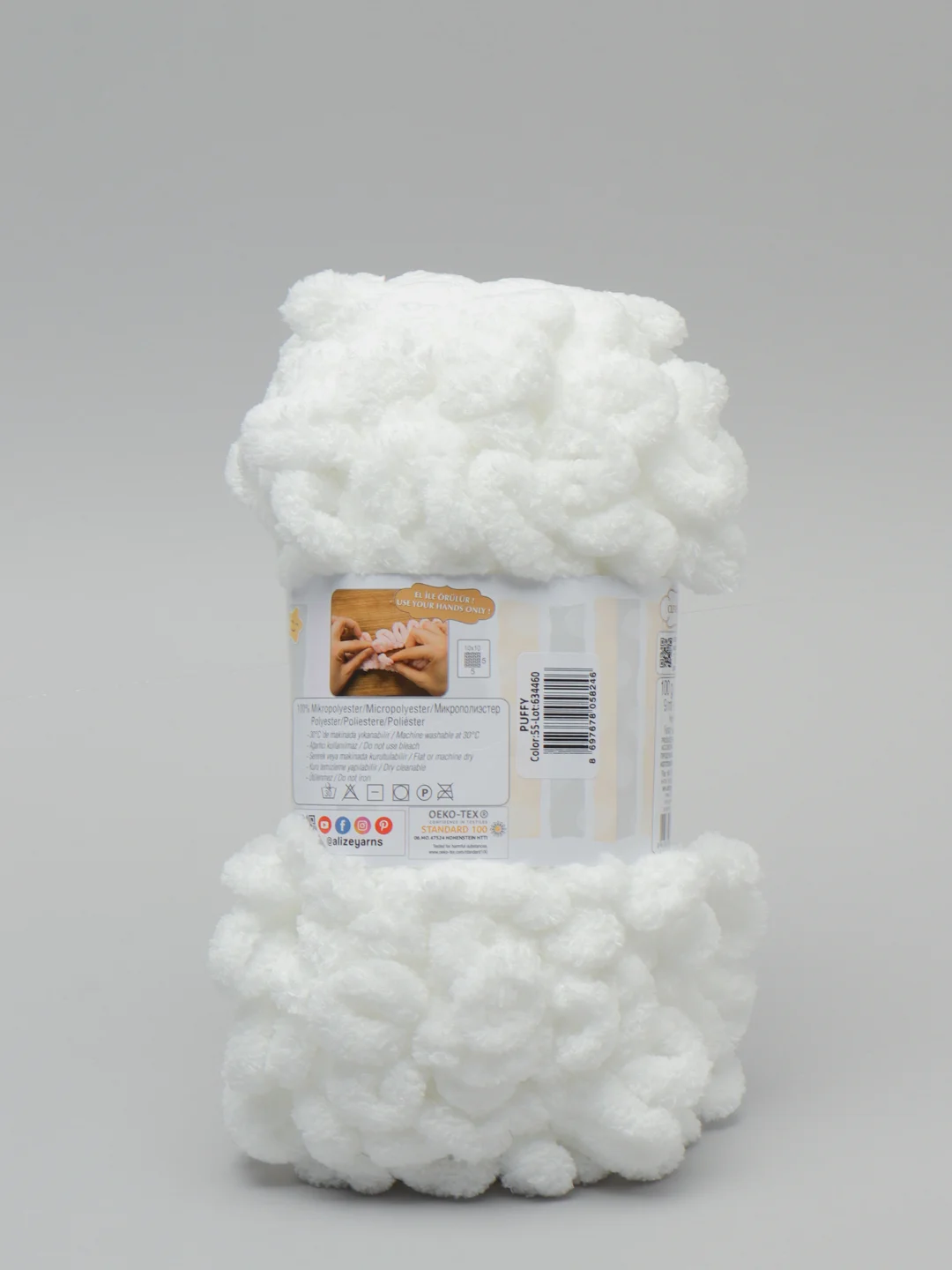 Белый пряжа Alize puffy турецкая, длина 9 м, 100 г