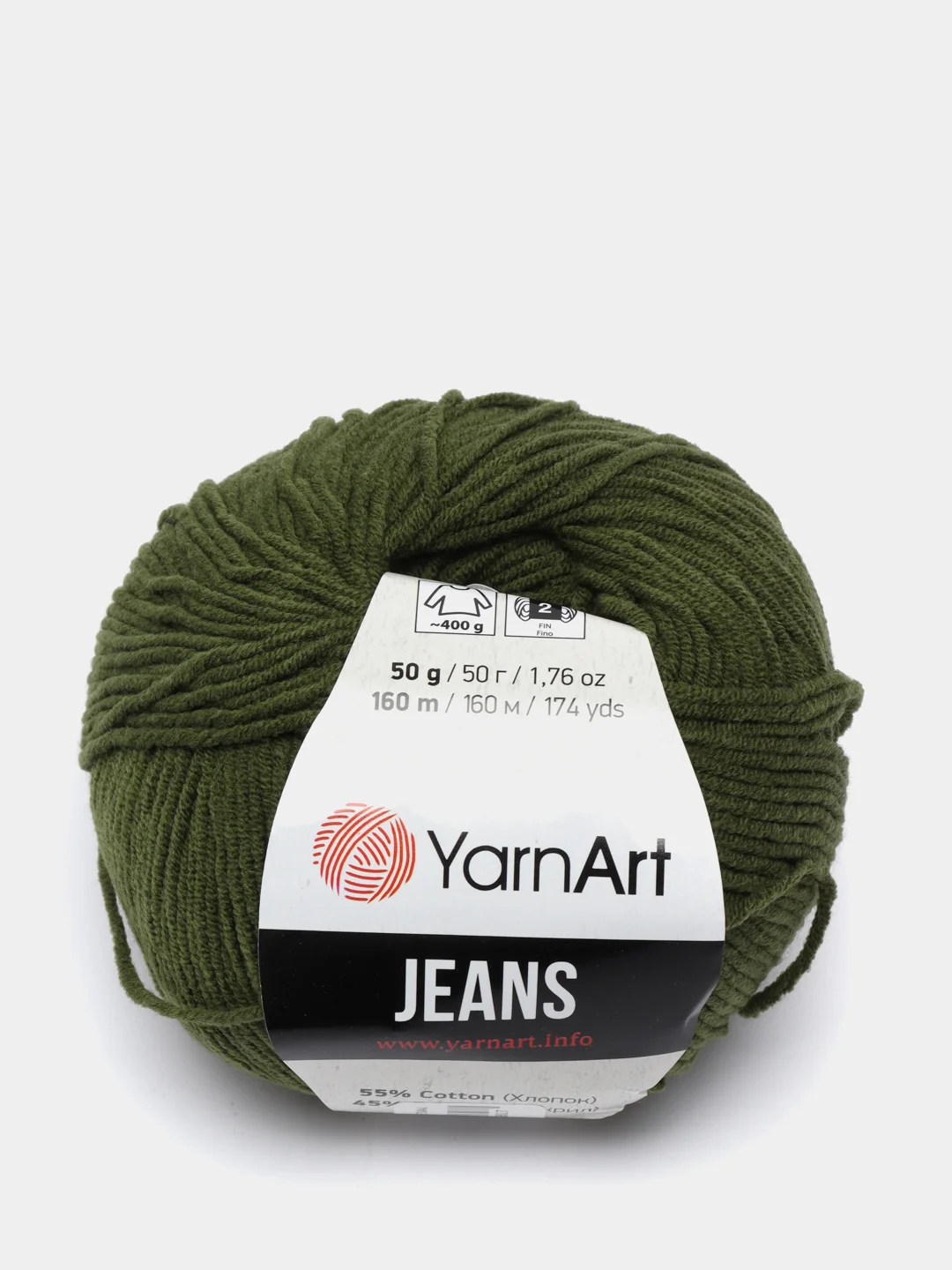 Зелёный хаки пряжа YarnArt Jeans, 50 г, 160 м