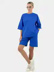 Синий комплект женский из шорт и футболки