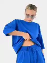 Синий комплект женский из шорт и футболки